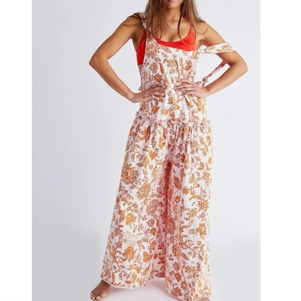 Free People Jumpsuit floral wide leg one piece womens Pink (large) boho oversize